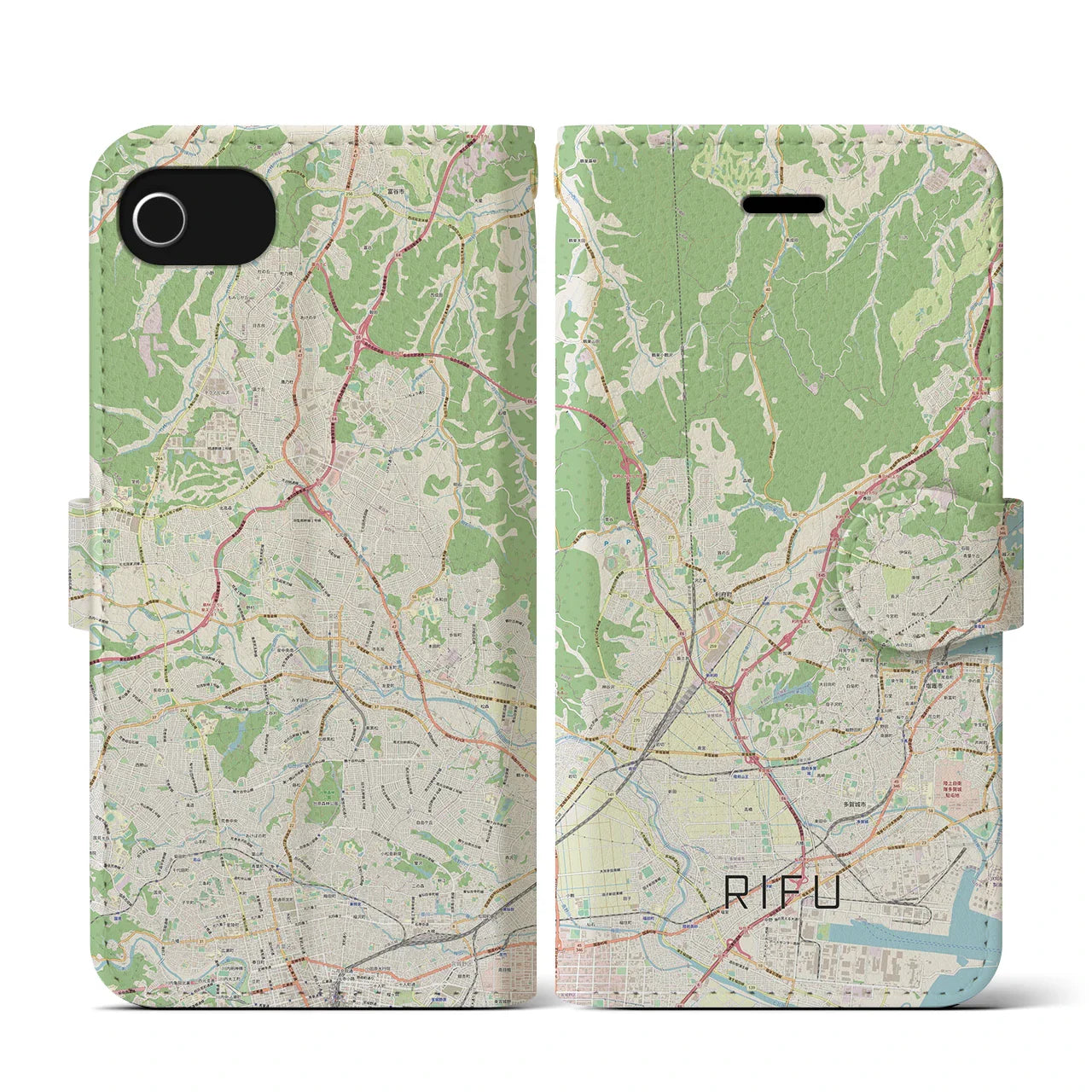 【利府(宮城県)】地図柄iPhoneケース(手帳タイプ)ナチュラル・iPhone SE(第3 / 第2世代) / 8 / 7 / 6s / 6 用