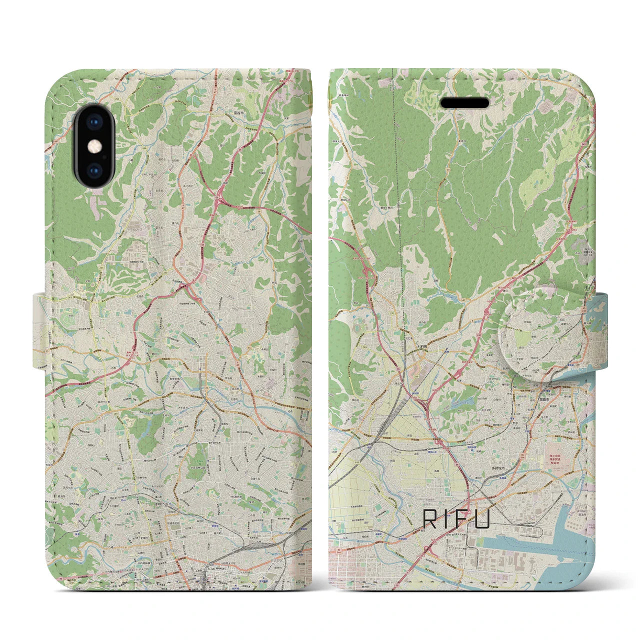 【利府(宮城県)】地図柄iPhoneケース(手帳タイプ)ナチュラル・iPhone XS / X 用