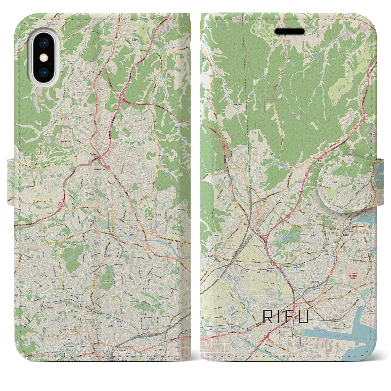 【利府(宮城県)】地図柄iPhoneケース(手帳タイプ)ナチュラル・iPhone XS Max 用