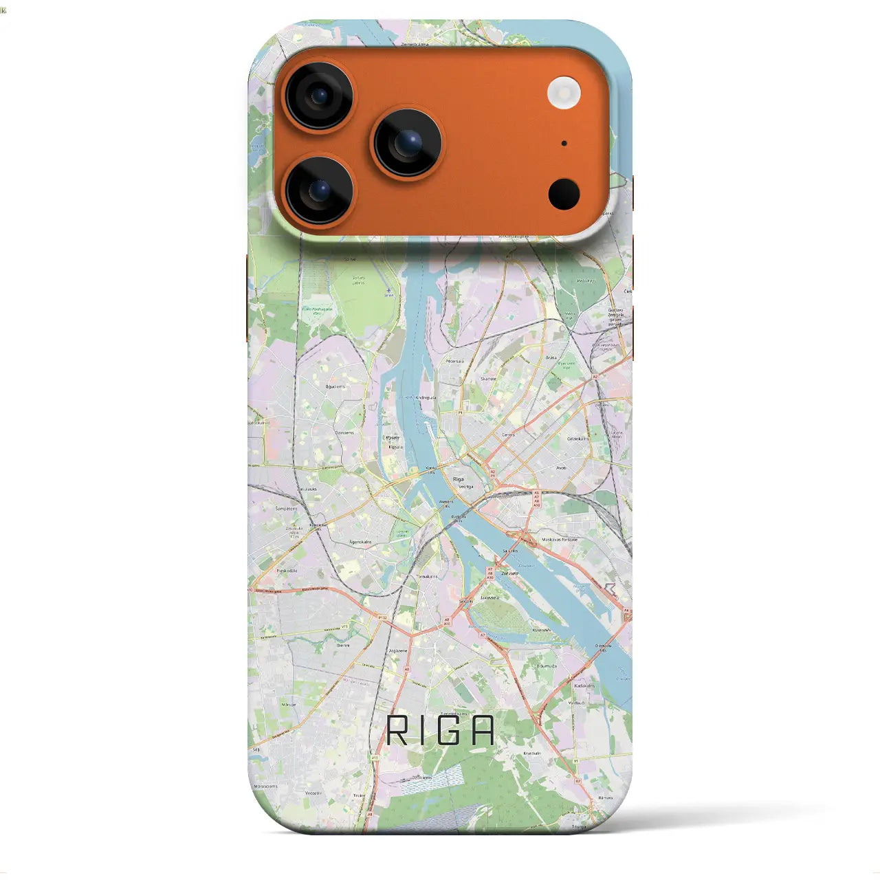 【リガ(ラトビア)】地図柄iPhoneケース(バックカバータイプ)ブラック・iPhone 17 Pro Max 用