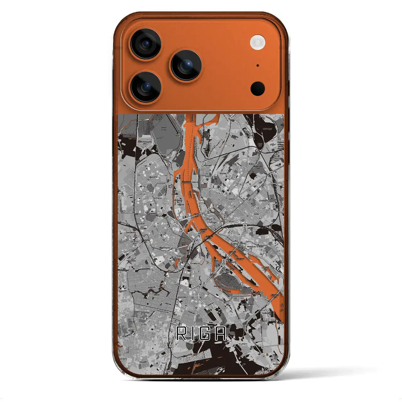 【リガ(ラトビア)】地図柄iPhoneケース(クリアタイプ)モノトーン・iPhone 17 Pro Max 用