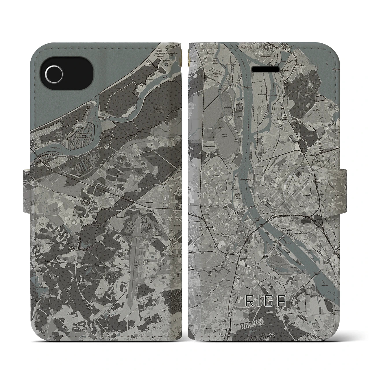 【リガ(ラトビア)】地図柄iPhoneケース(手帳タイプ)モノトーン・iPhone SE(第3 / 第2世代) / 8 / 7 / 6s / 6 用
