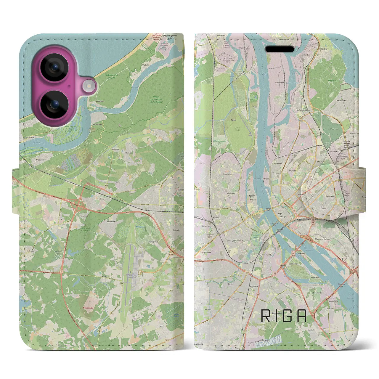 【リガ(ラトビア)】地図柄iPhoneケース(手帳タイプ)ナチュラル・iPhone 16 Pro 用