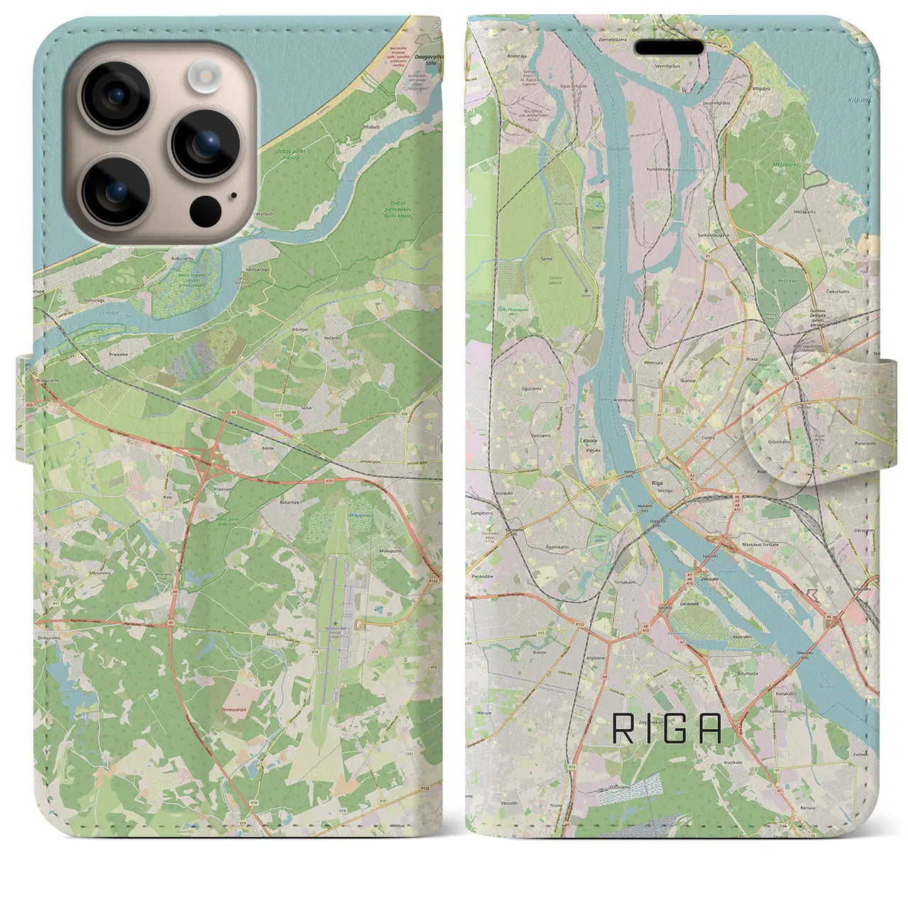 【リガ(ラトビア)】地図柄iPhoneケース(手帳タイプ)ナチュラル・iPhone 16 Plus 用
