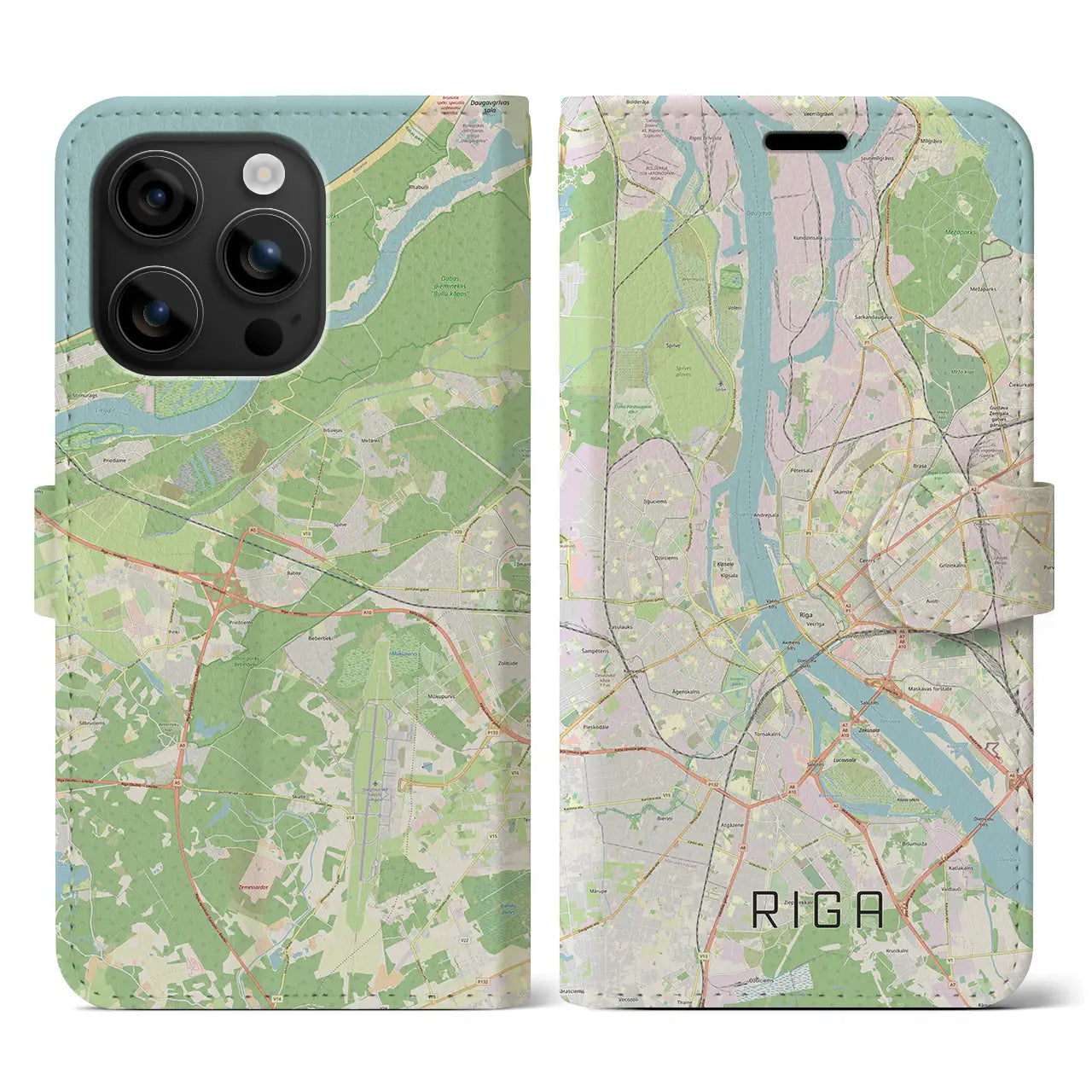 【リガ(ラトビア)】地図柄iPhoneケース(手帳タイプ)ナチュラル・iPhone 16 用