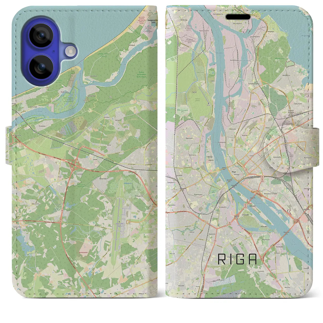 【リガ(ラトビア)】地図柄iPhoneケース(手帳タイプ)ナチュラル・iPhone 16 Pro Max 用