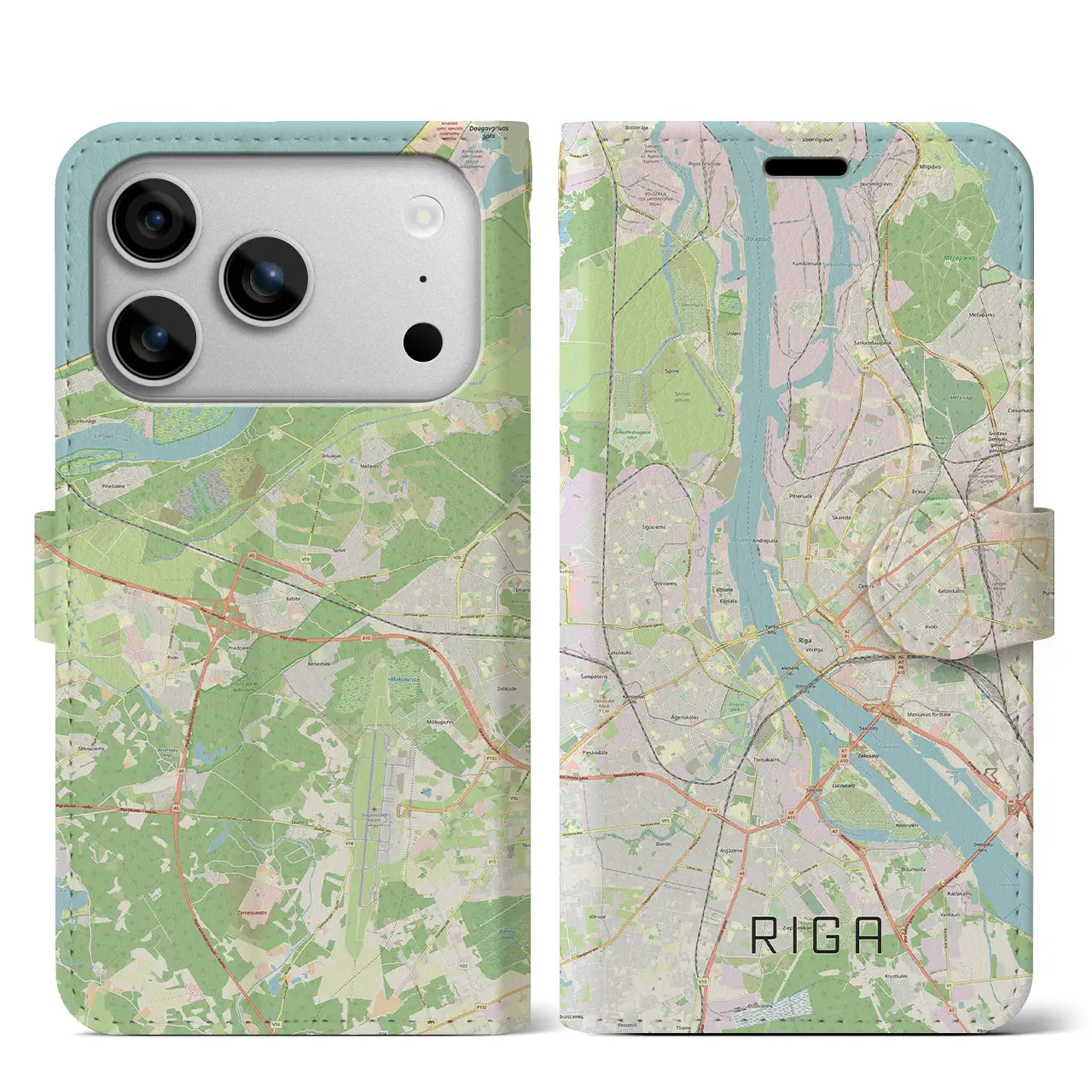 【リガ(ラトビア)】地図柄iPhoneケース(手帳タイプ)モノトーン・iPhone 17 Pro Max 用
