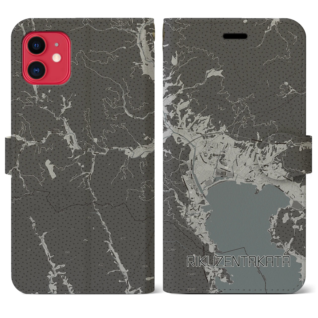 【陸前高田(岩手県)】地図柄iPhoneケース(手帳タイプ)モノトーン・iPhone 11 用