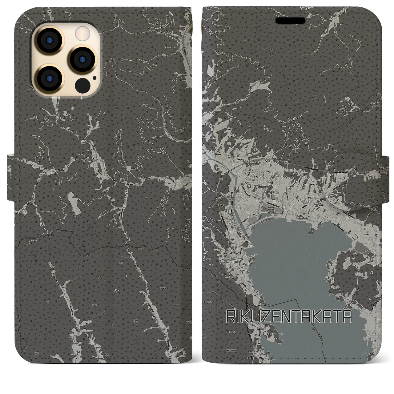 【陸前高田(岩手県)】地図柄iPhoneケース(手帳タイプ)モノトーン・iPhone 12 Pro Max 用