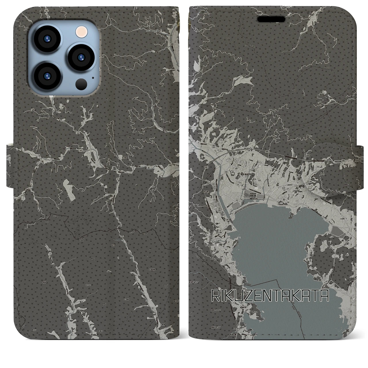 【陸前高田(岩手県)】地図柄iPhoneケース(手帳タイプ)モノトーン・iPhone 13 Pro Max 用