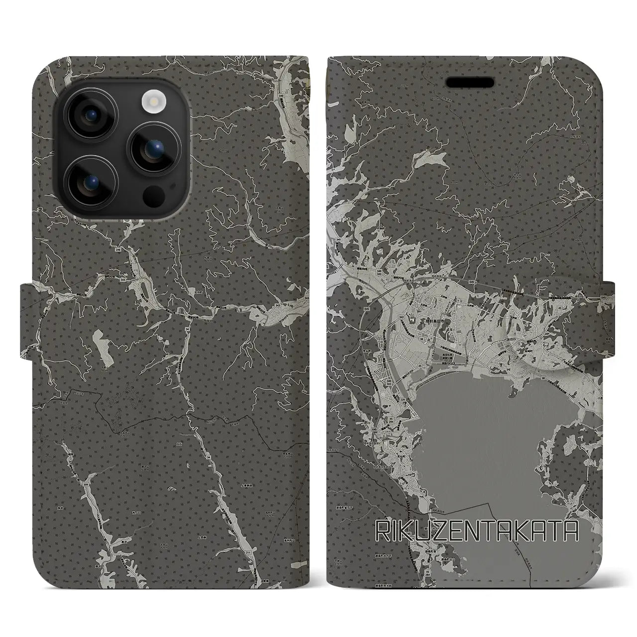 【陸前高田(岩手県)】地図柄iPhoneケース(手帳タイプ)モノトーン・iPhone 16 用