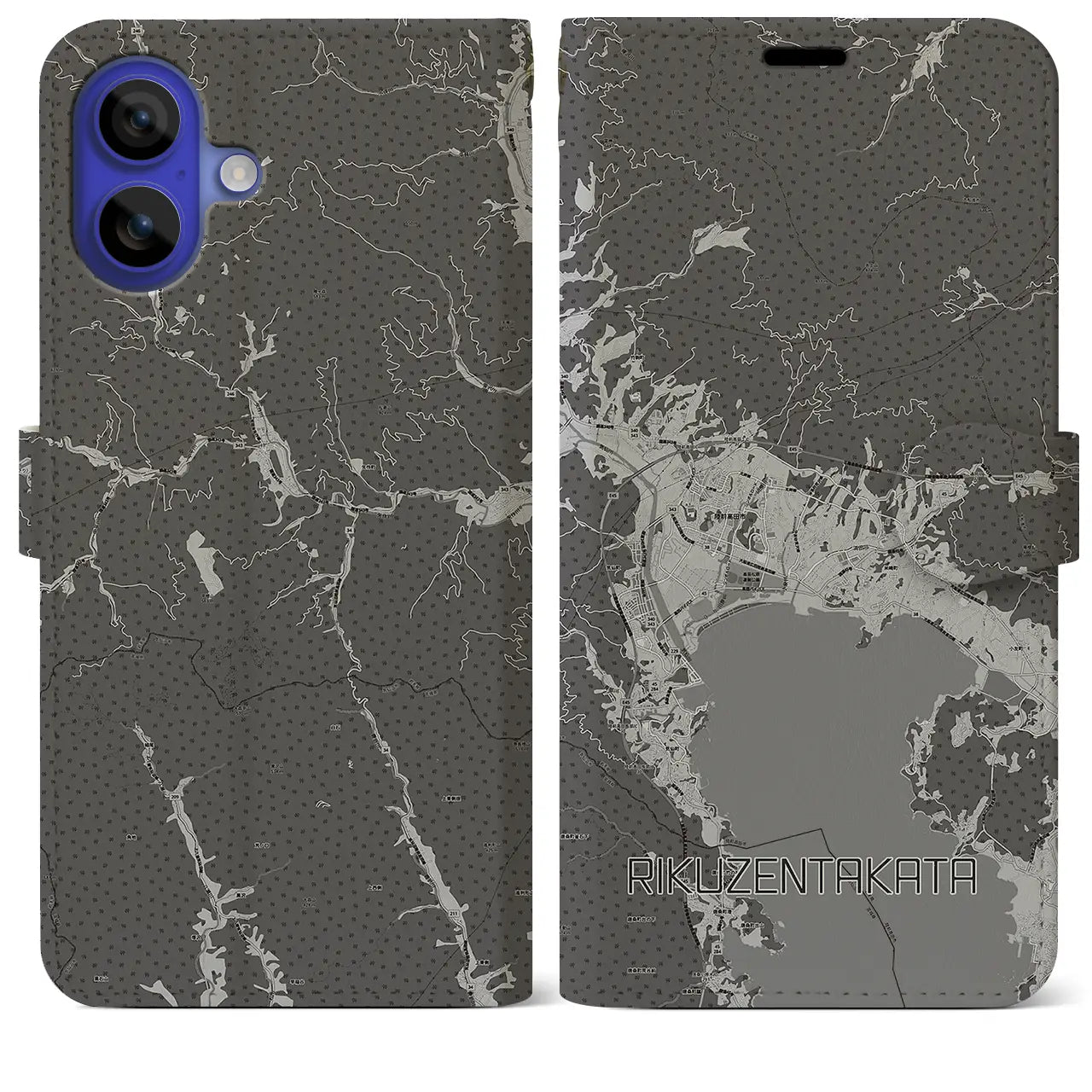 【陸前高田(岩手県)】地図柄iPhoneケース(手帳タイプ)モノトーン・iPhone 16 Pro Max 用