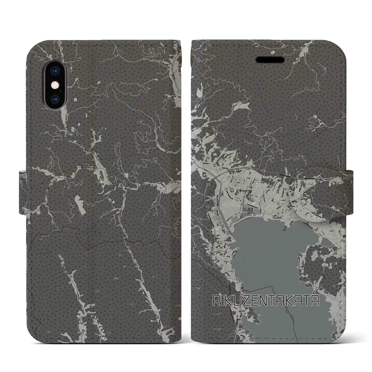 【陸前高田(岩手県)】地図柄iPhoneケース(手帳タイプ)モノトーン・iPhone XS / X 用