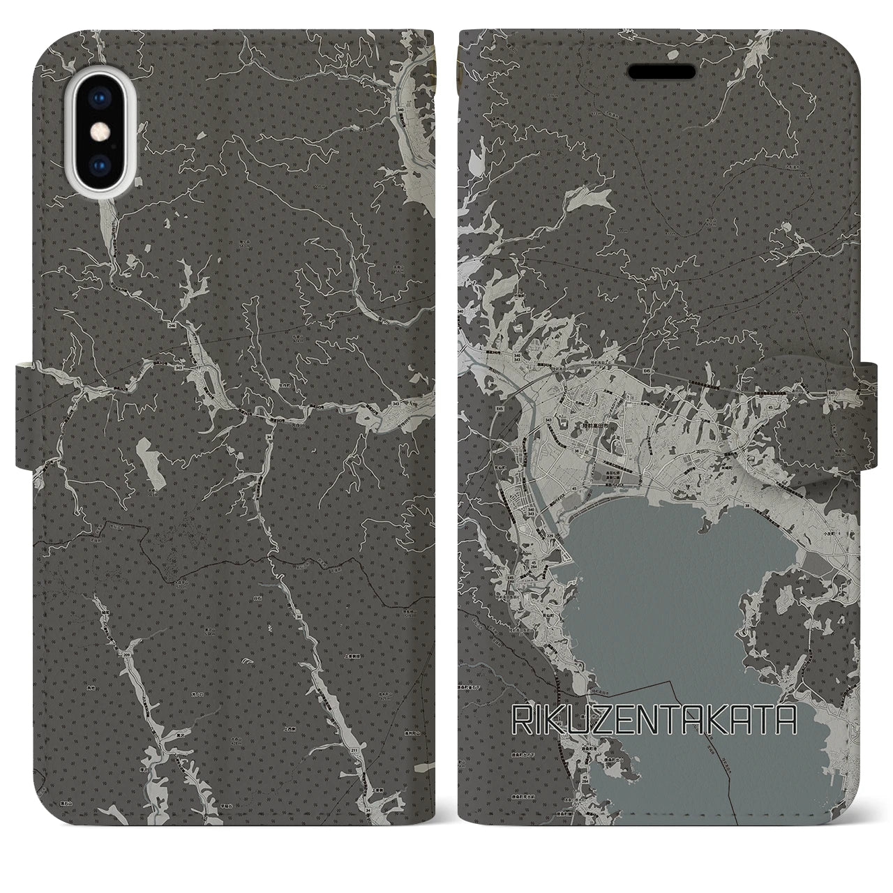 【陸前高田(岩手県)】地図柄iPhoneケース(手帳タイプ)モノトーン・iPhone XS Max 用