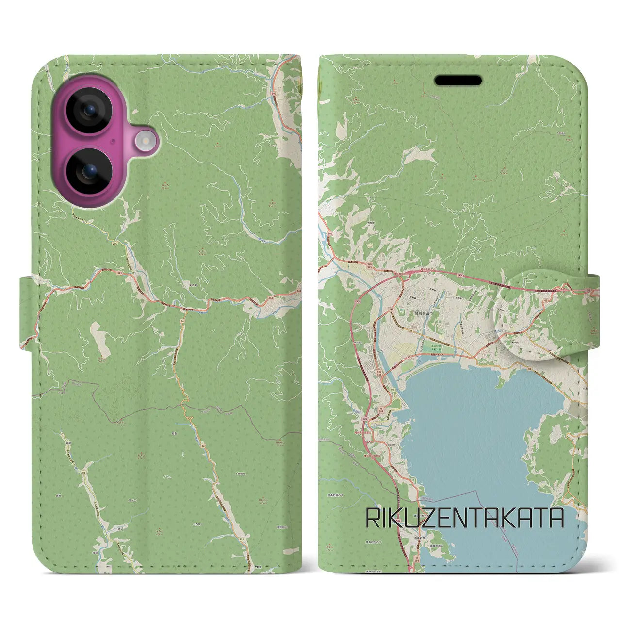 【陸前高田(岩手県)】地図柄iPhoneケース(手帳タイプ)ナチュラル・iPhone 16 Pro 用