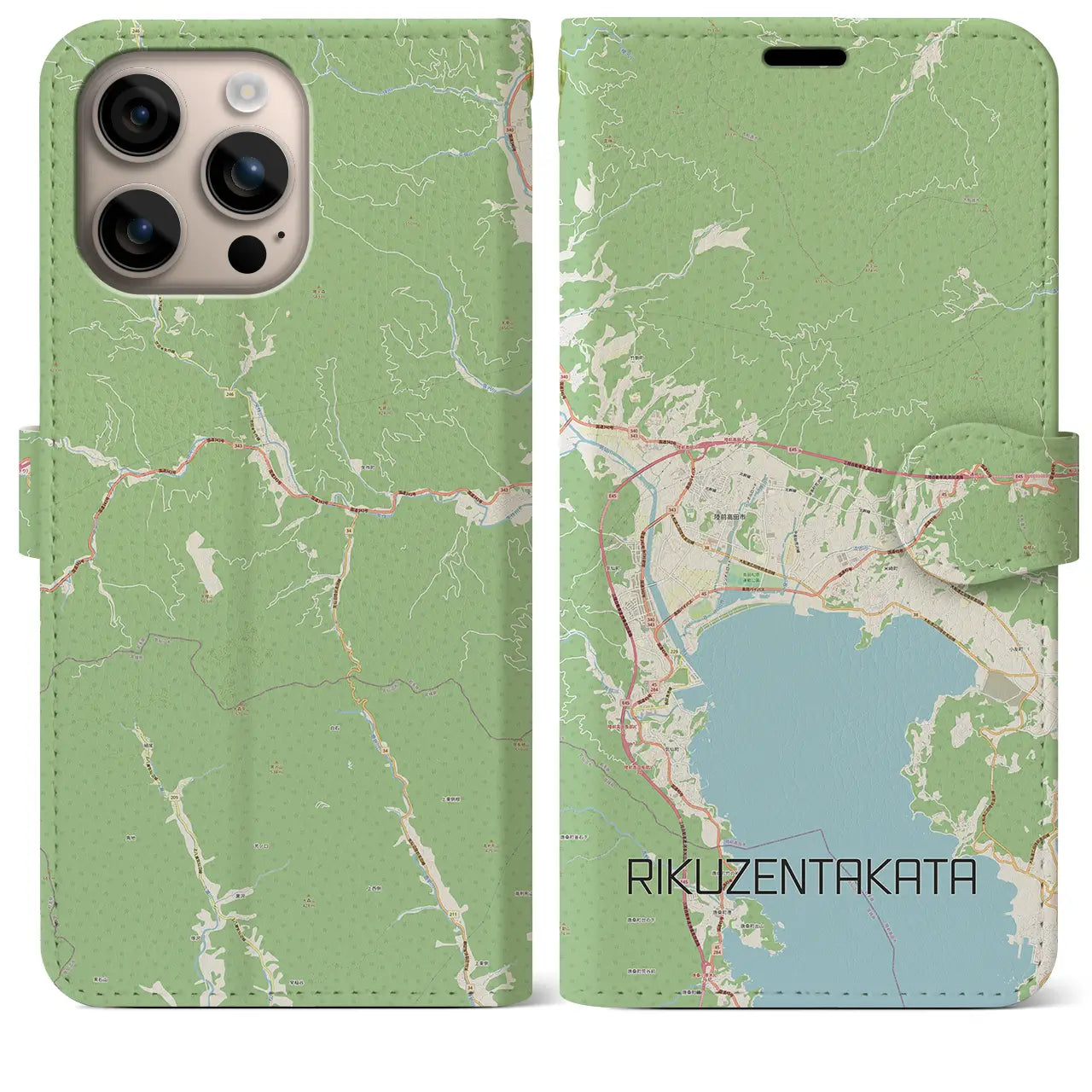 【陸前高田(岩手県)】地図柄iPhoneケース(手帳タイプ)ナチュラル・iPhone 16 Plus 用