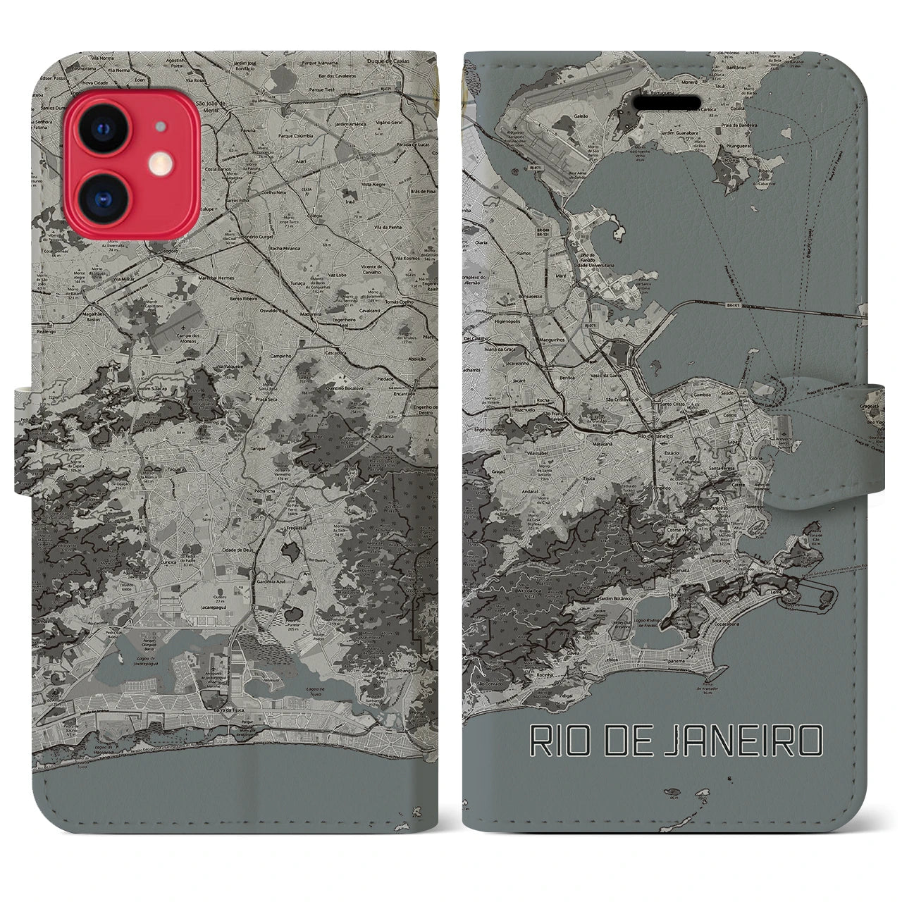 【リオデジャネイロ(ブラジル)】地図柄iPhoneケース(手帳タイプ)モノトーン・iPhone 11 用