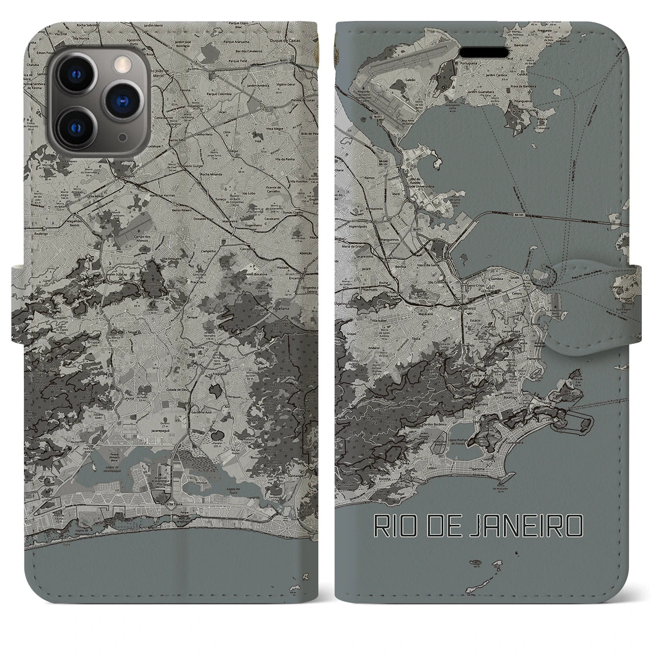 【リオデジャネイロ(ブラジル)】地図柄iPhoneケース(手帳タイプ)モノトーン・iPhone 11 Pro Max 用