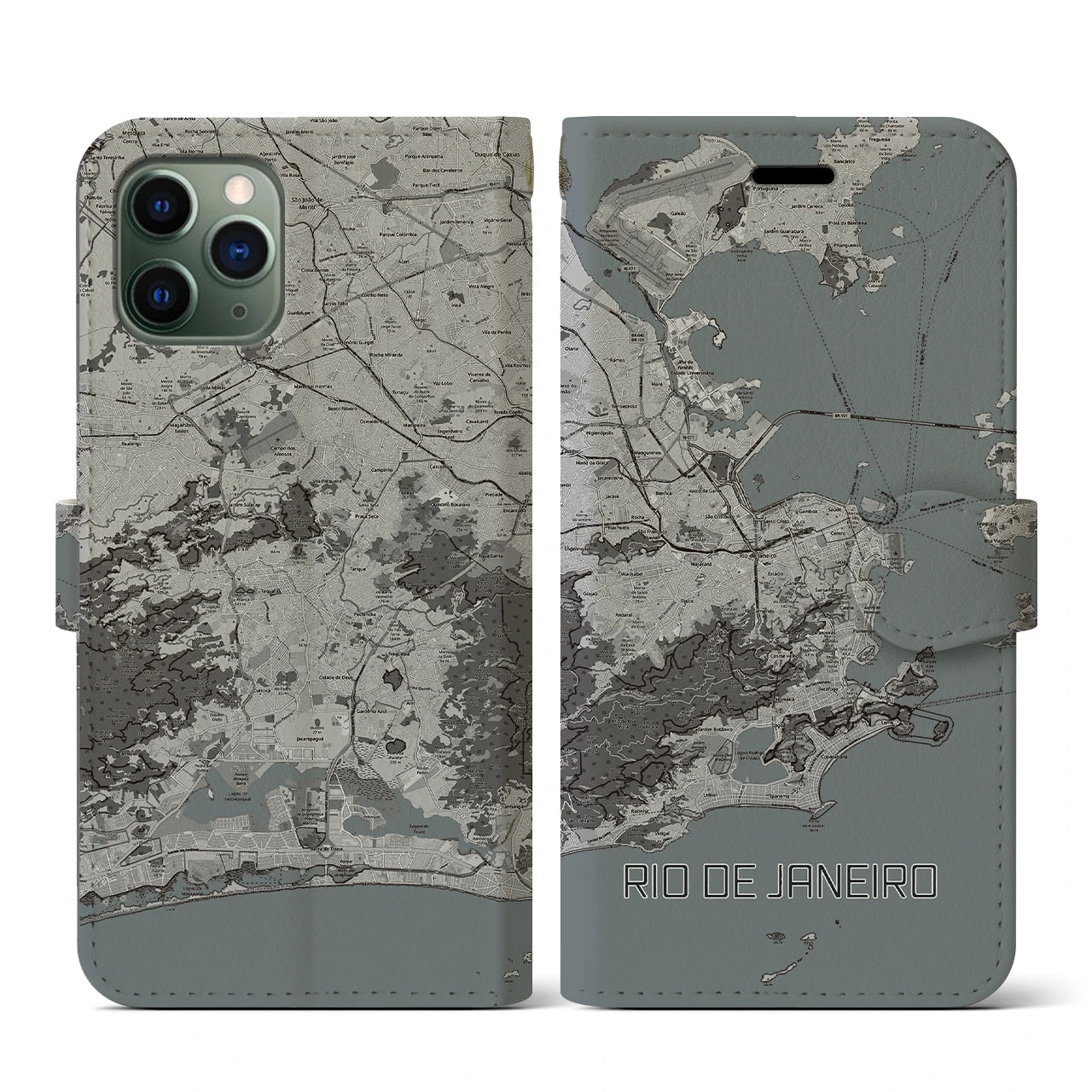 【リオデジャネイロ(ブラジル)】地図柄iPhoneケース(手帳タイプ)モノトーン・iPhone 11 Pro 用