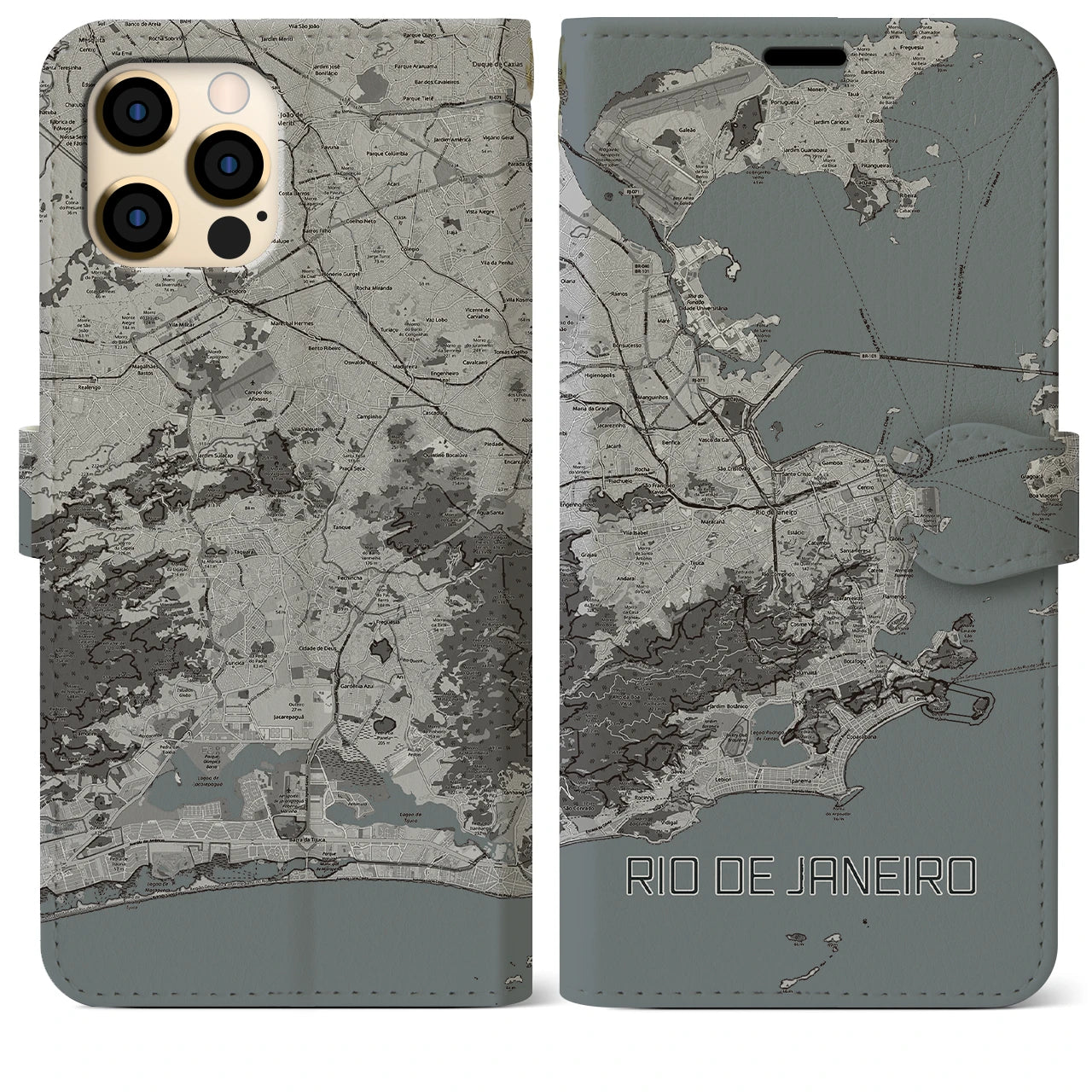 【リオデジャネイロ(ブラジル)】地図柄iPhoneケース(手帳タイプ)モノトーン・iPhone 12 Pro Max 用