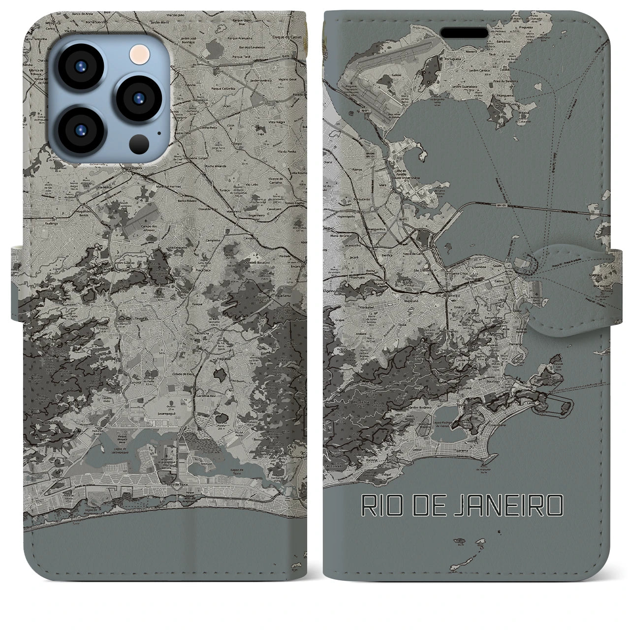 【リオデジャネイロ(ブラジル)】地図柄iPhoneケース(手帳タイプ)モノトーン・iPhone 13 Pro Max 用