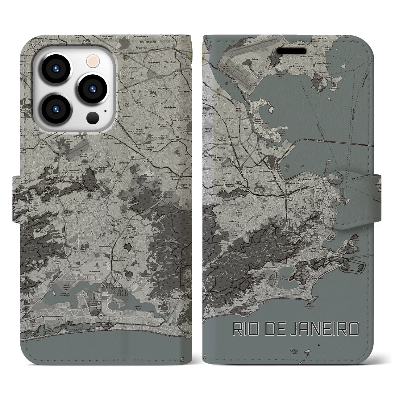 【リオデジャネイロ(ブラジル)】地図柄iPhoneケース(手帳タイプ)モノトーン・iPhone 13 Pro 用