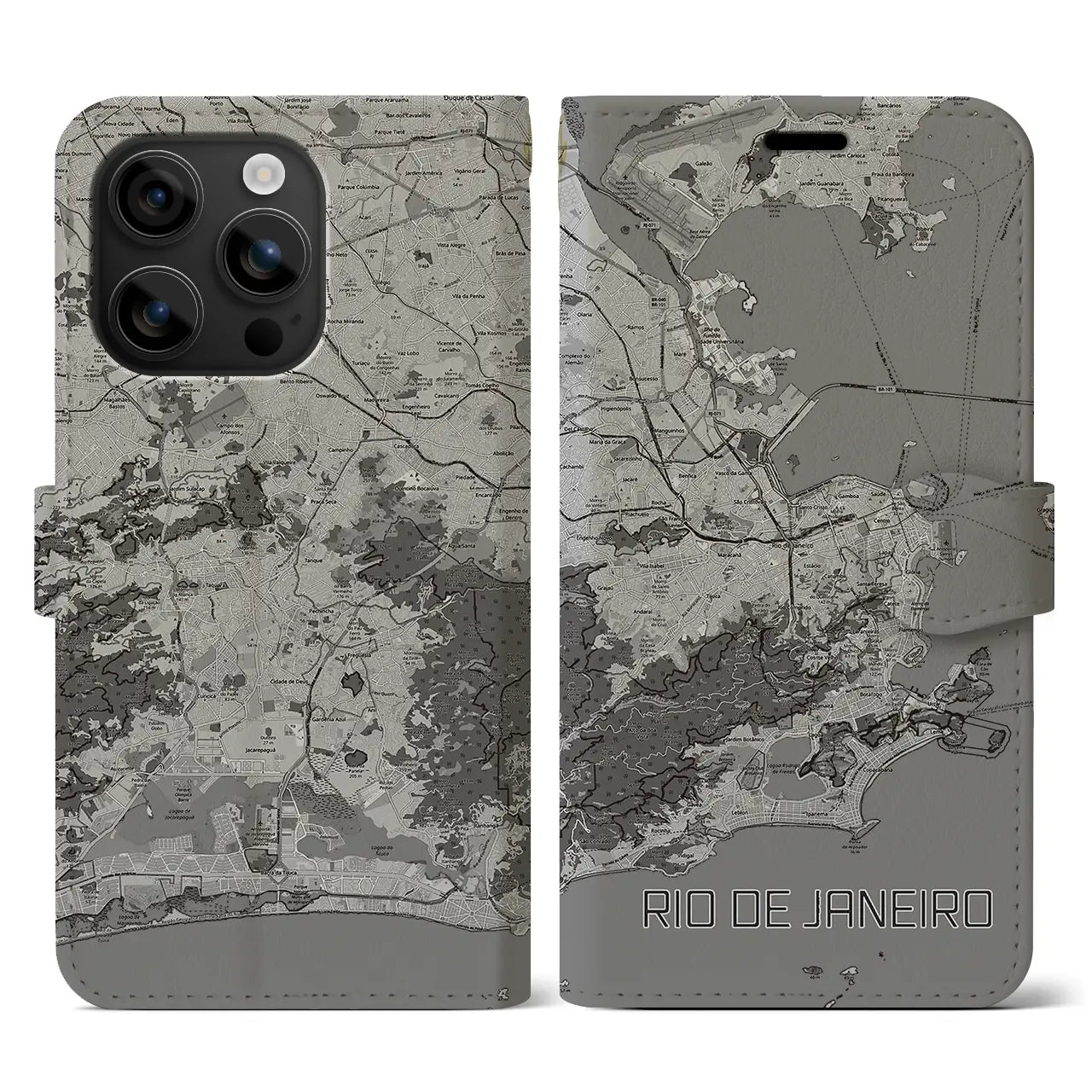 【リオデジャネイロ(ブラジル)】地図柄iPhoneケース(手帳タイプ)モノトーン・iPhone 16 用