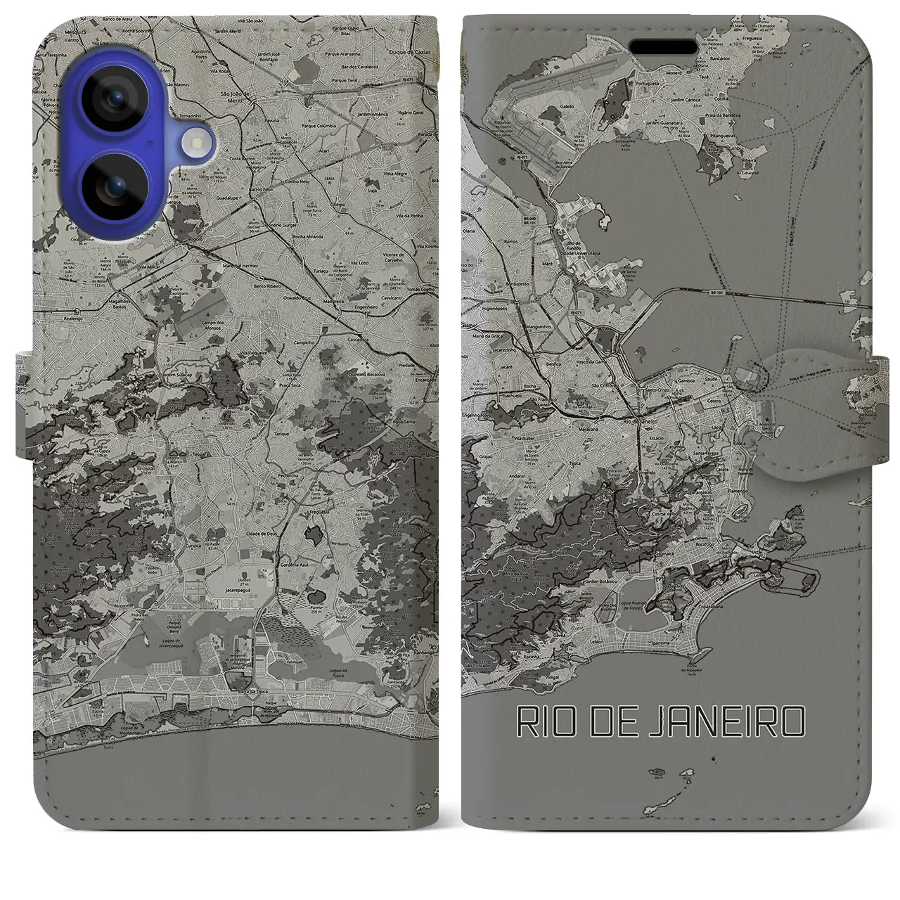 【リオデジャネイロ(ブラジル)】地図柄iPhoneケース(手帳タイプ)モノトーン・iPhone 16 Pro Max 用