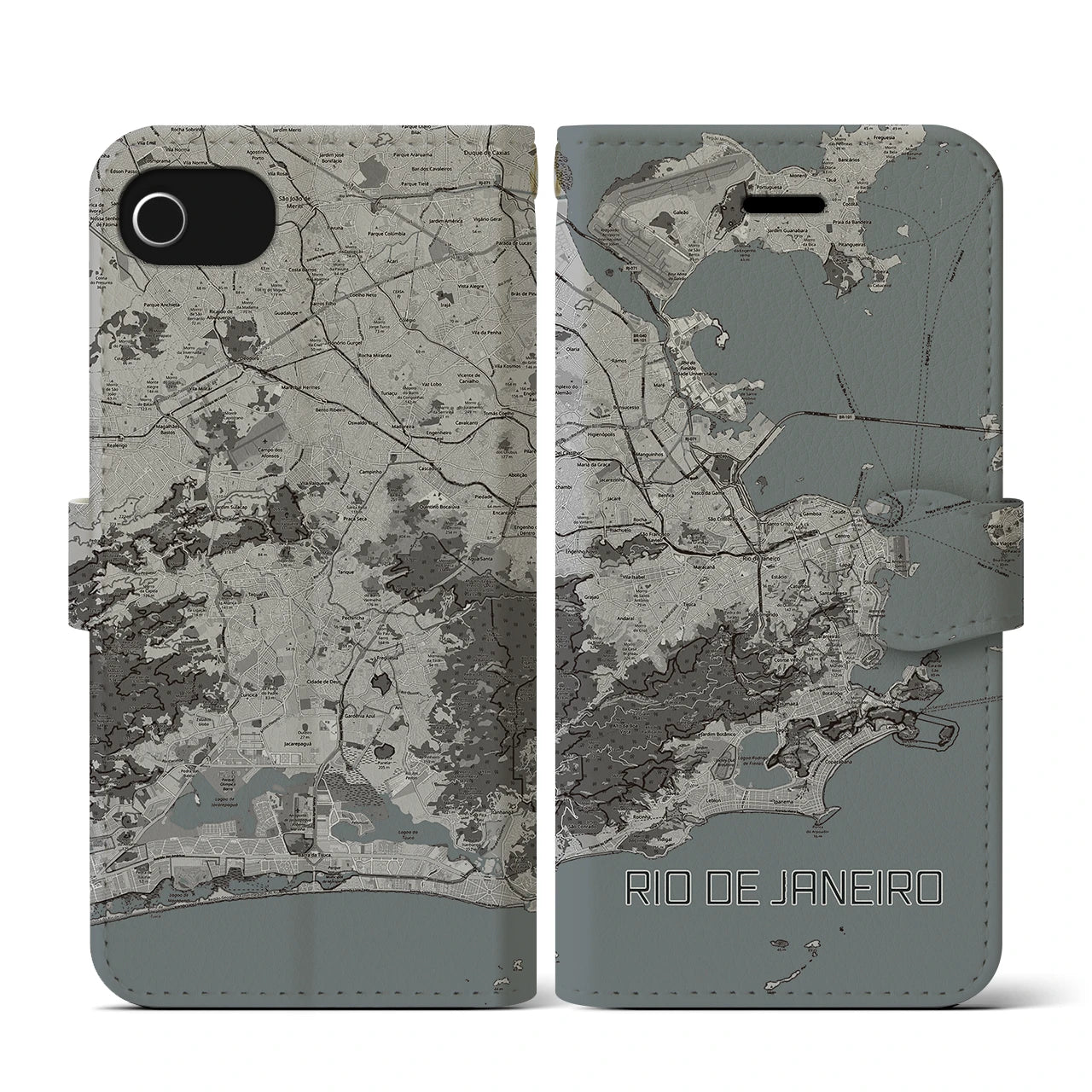 【リオデジャネイロ(ブラジル)】地図柄iPhoneケース(手帳タイプ)モノトーン・iPhone SE(第3 / 第2世代) / 8 / 7 / 6s / 6 用