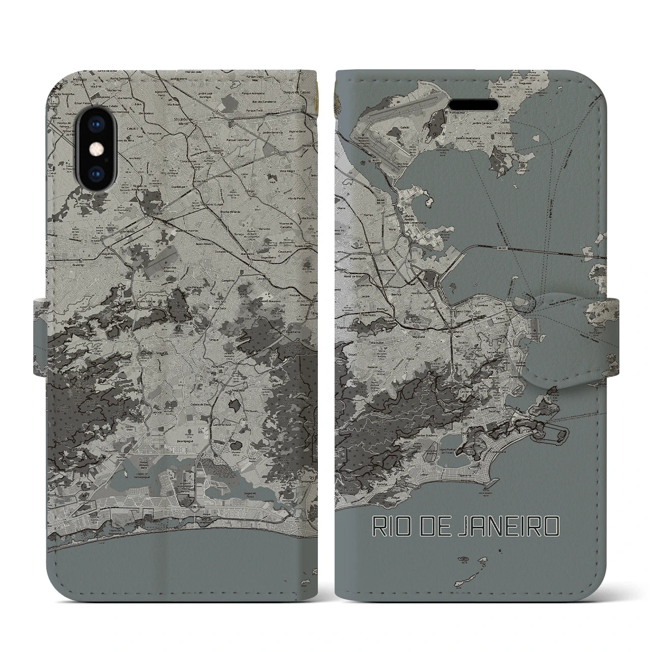 【リオデジャネイロ(ブラジル)】地図柄iPhoneケース(手帳タイプ)モノトーン・iPhone XS / X 用