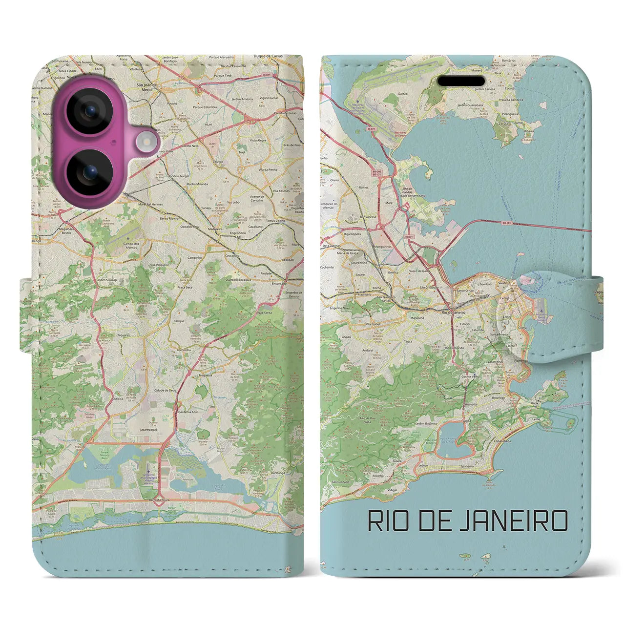 【リオデジャネイロ(ブラジル)】地図柄iPhoneケース(手帳タイプ)ナチュラル・iPhone 16 Pro 用