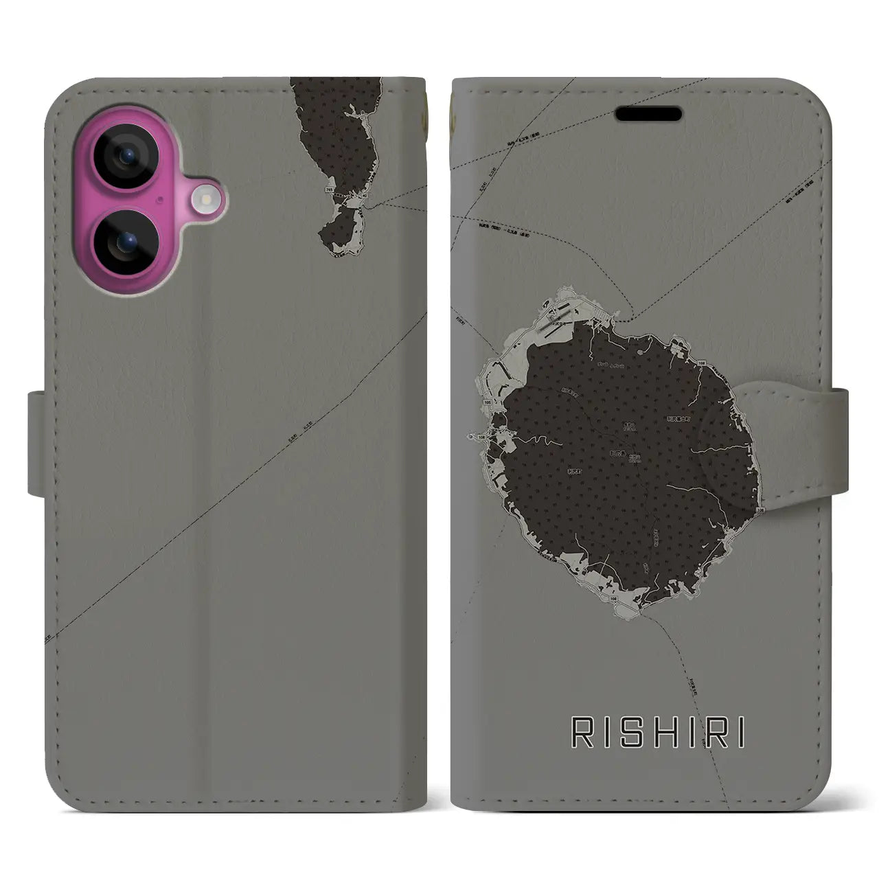【利尻(北海道)】地図柄iPhoneケース(手帳タイプ)モノトーン・iPhone 16 Pro 用