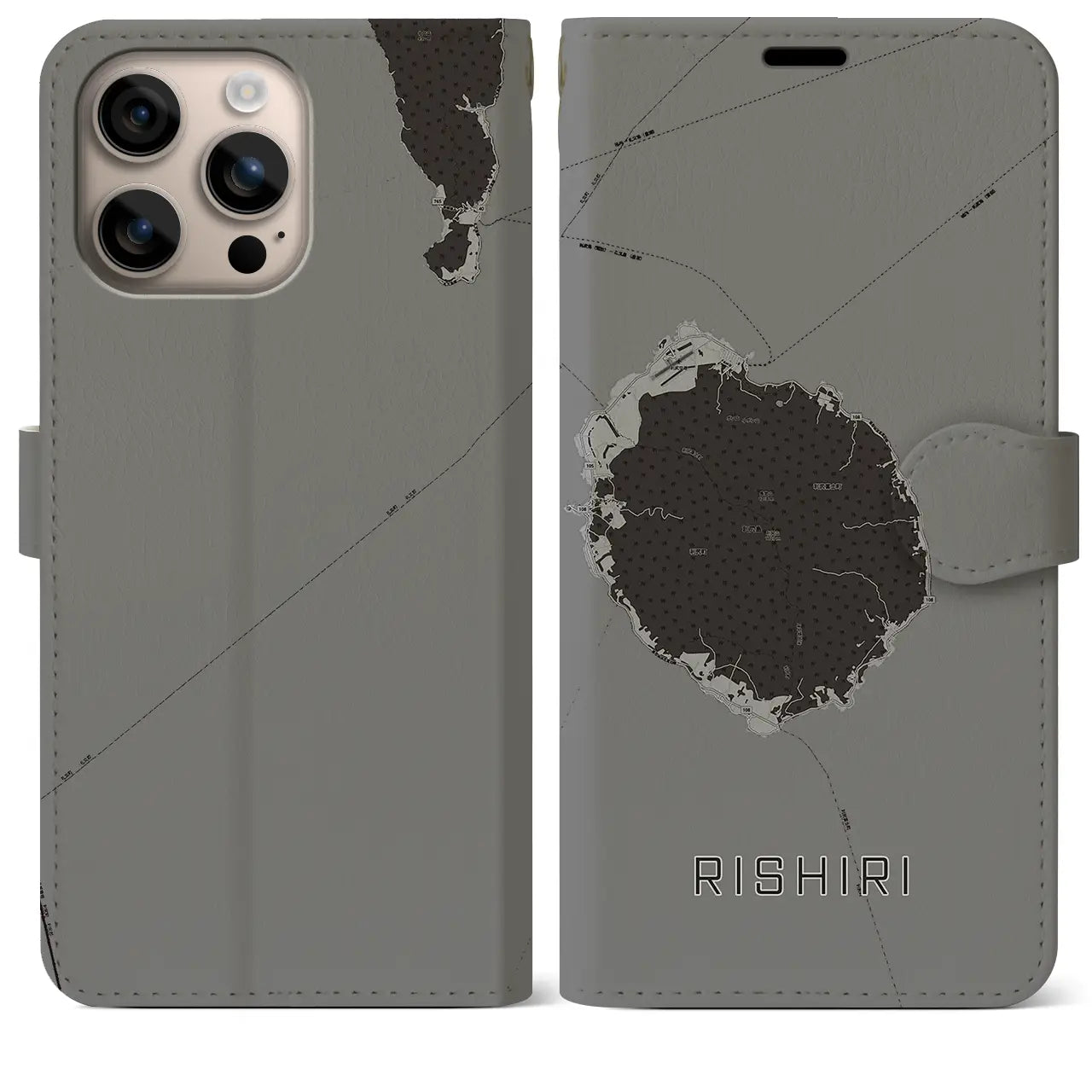 【利尻(北海道)】地図柄iPhoneケース(手帳タイプ)モノトーン・iPhone 16 Plus 用