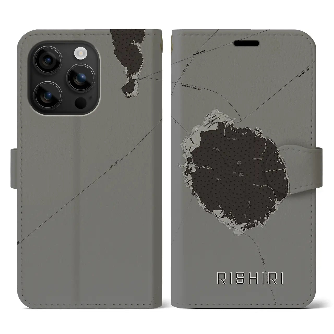 【利尻(北海道)】地図柄iPhoneケース(手帳タイプ)モノトーン・iPhone 16 用