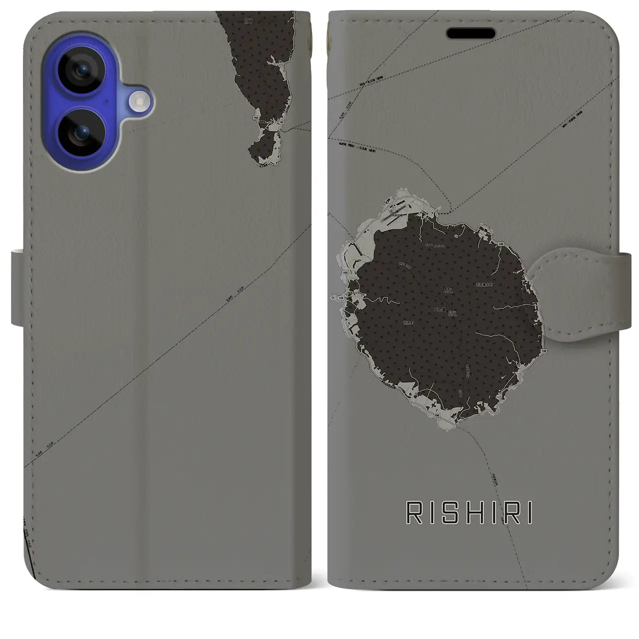 【利尻(北海道)】地図柄iPhoneケース(手帳タイプ)モノトーン・iPhone 16 Pro Max 用
