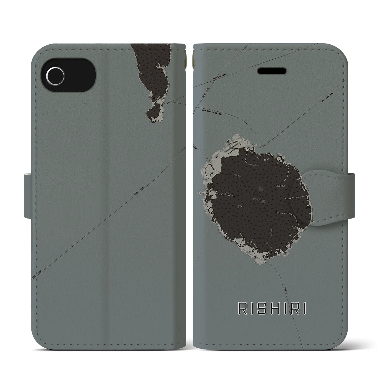 【利尻(北海道)】地図柄iPhoneケース(手帳タイプ)モノトーン・iPhone SE(第3 / 第2世代) / 8 / 7 / 6s / 6 用