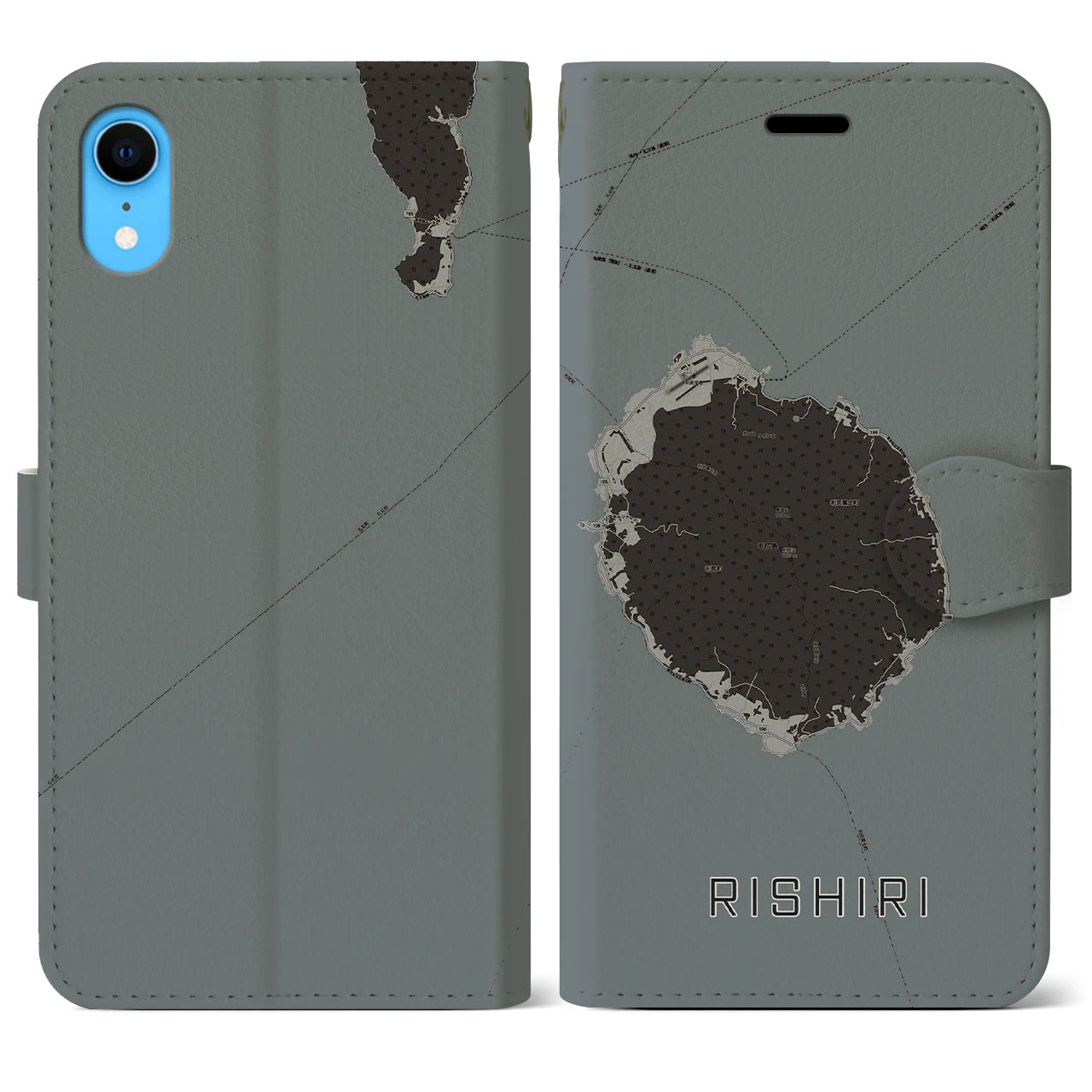 【利尻(北海道)】地図柄iPhoneケース(手帳タイプ)モノトーン・iPhone XR 用