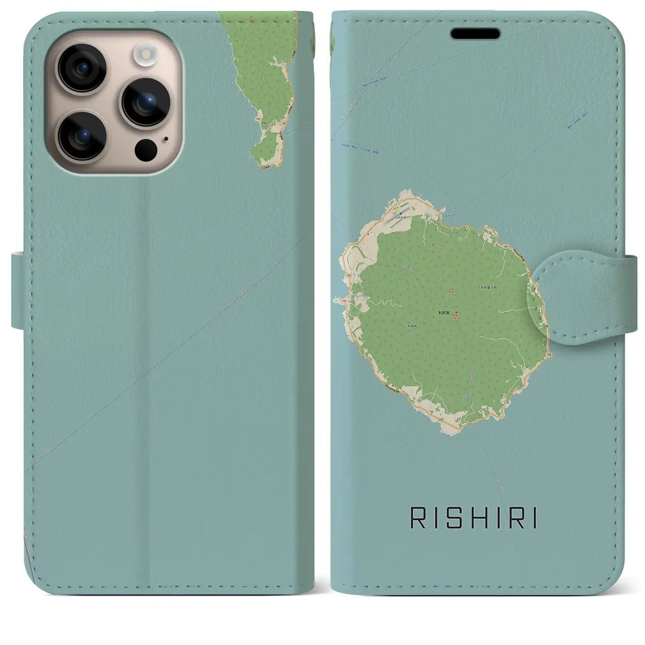 【利尻(北海道)】地図柄iPhoneケース(手帳タイプ)ナチュラル・iPhone 16 Plus 用