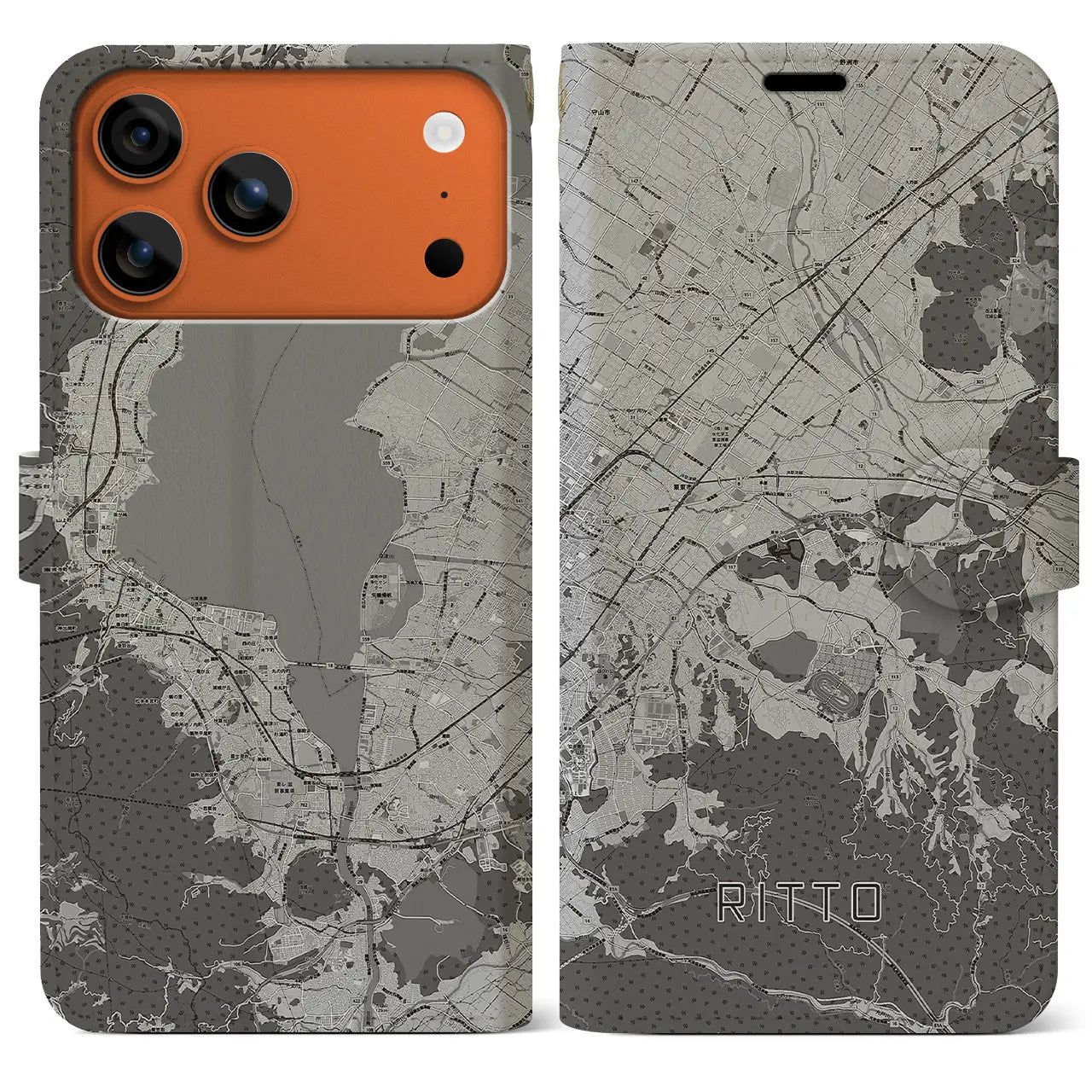 【栗東(滋賀県)】地図柄iPhoneケース(手帳タイプ)