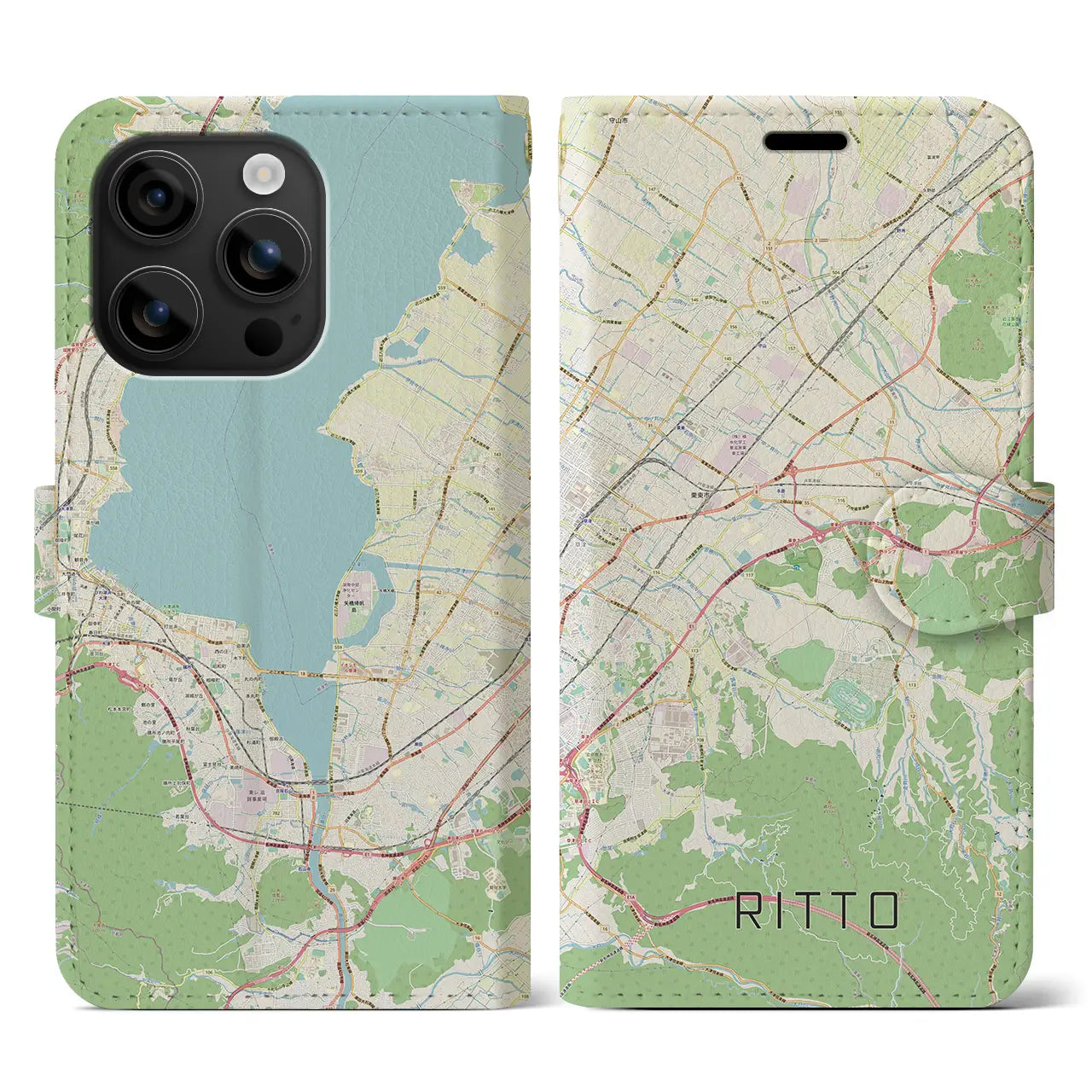 【栗東(滋賀県)】地図柄iPhoneケース(手帳タイプ)ナチュラル・iPhone 16 用