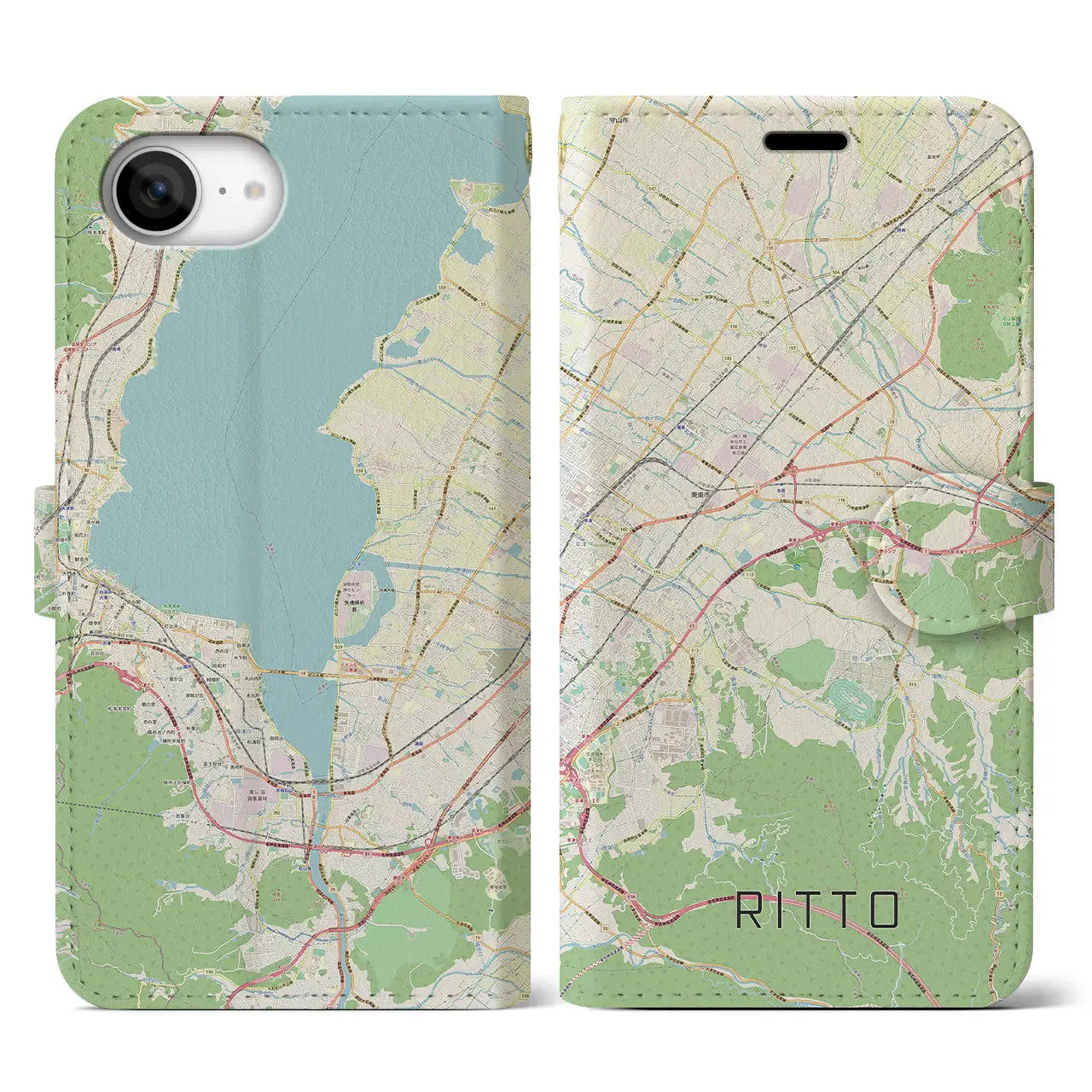 【栗東(滋賀県)】地図柄iPhoneケース(手帳タイプ)