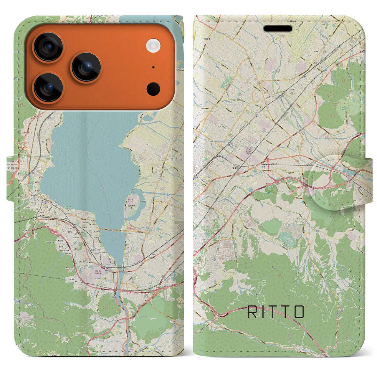 【栗東(滋賀県)】地図柄iPhoneケース(手帳タイプ)モノトーン・iPhone 17 Pro Max 用