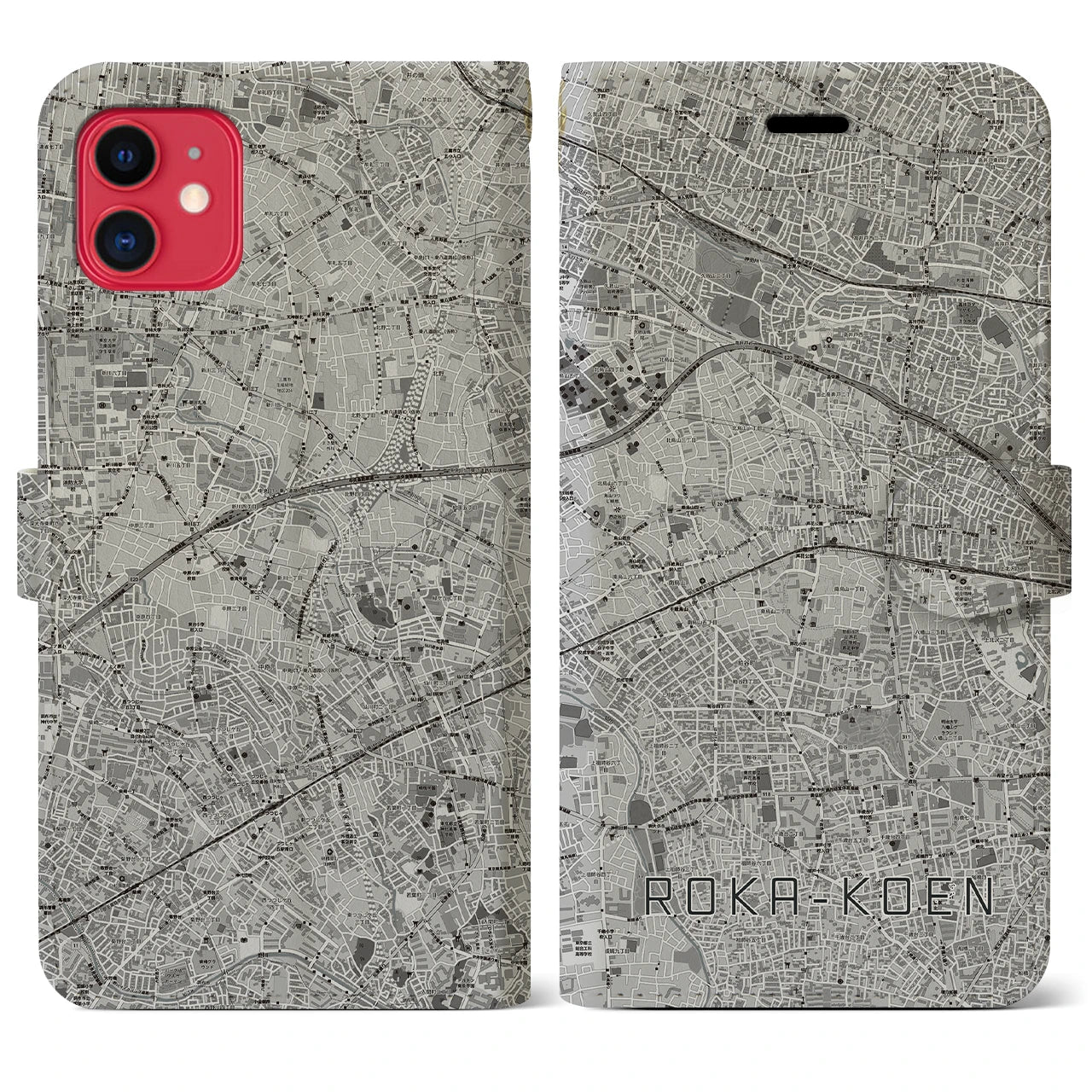 【芦花公園(東京都)】地図柄iPhoneケース(手帳タイプ)モノトーン・iPhone 11 用