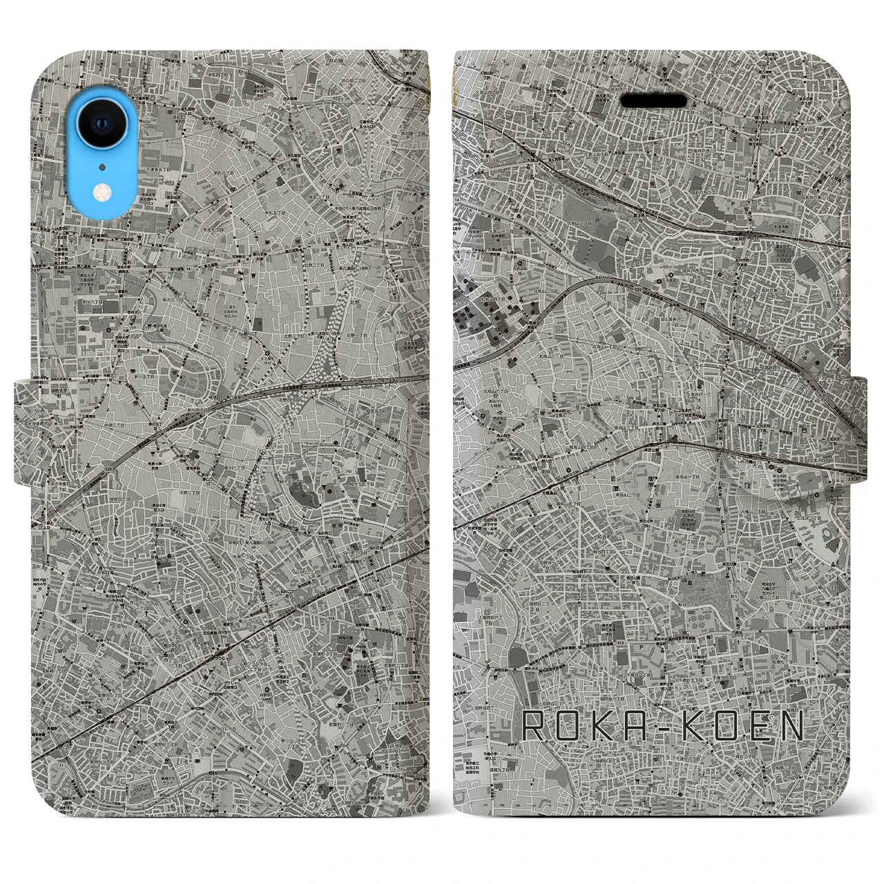 【芦花公園(東京都)】地図柄iPhoneケース(手帳タイプ)モノトーン・iPhone XR 用