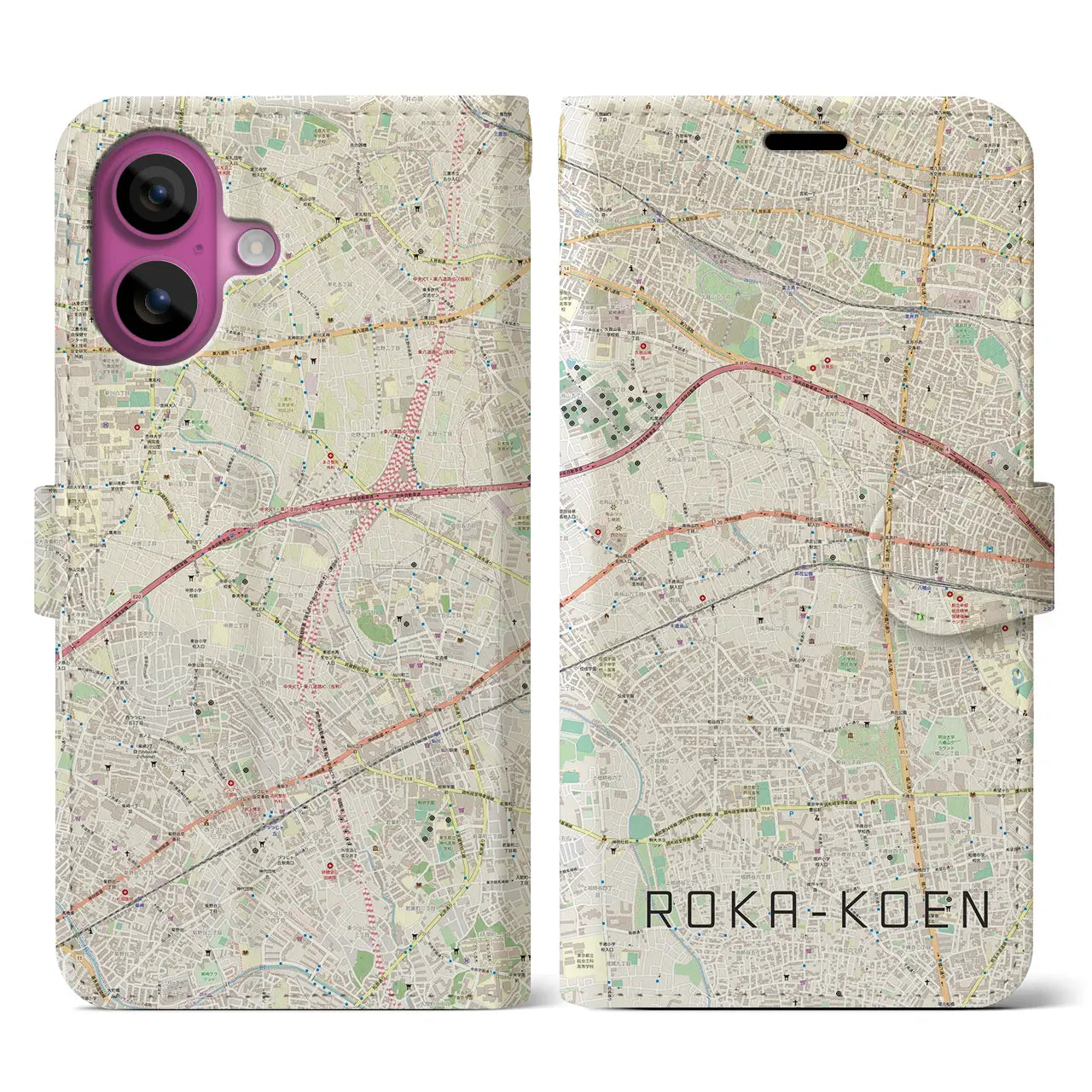 【芦花公園(東京都)】地図柄iPhoneケース(手帳タイプ)ナチュラル・iPhone 16 Pro 用
