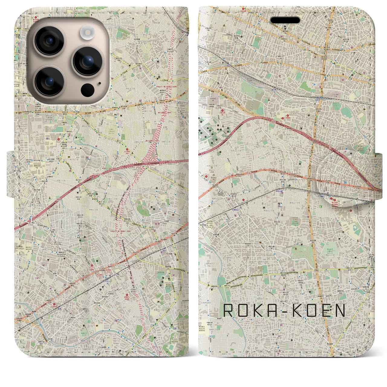 【芦花公園(東京都)】地図柄iPhoneケース(手帳タイプ)ナチュラル・iPhone 16 Plus 用