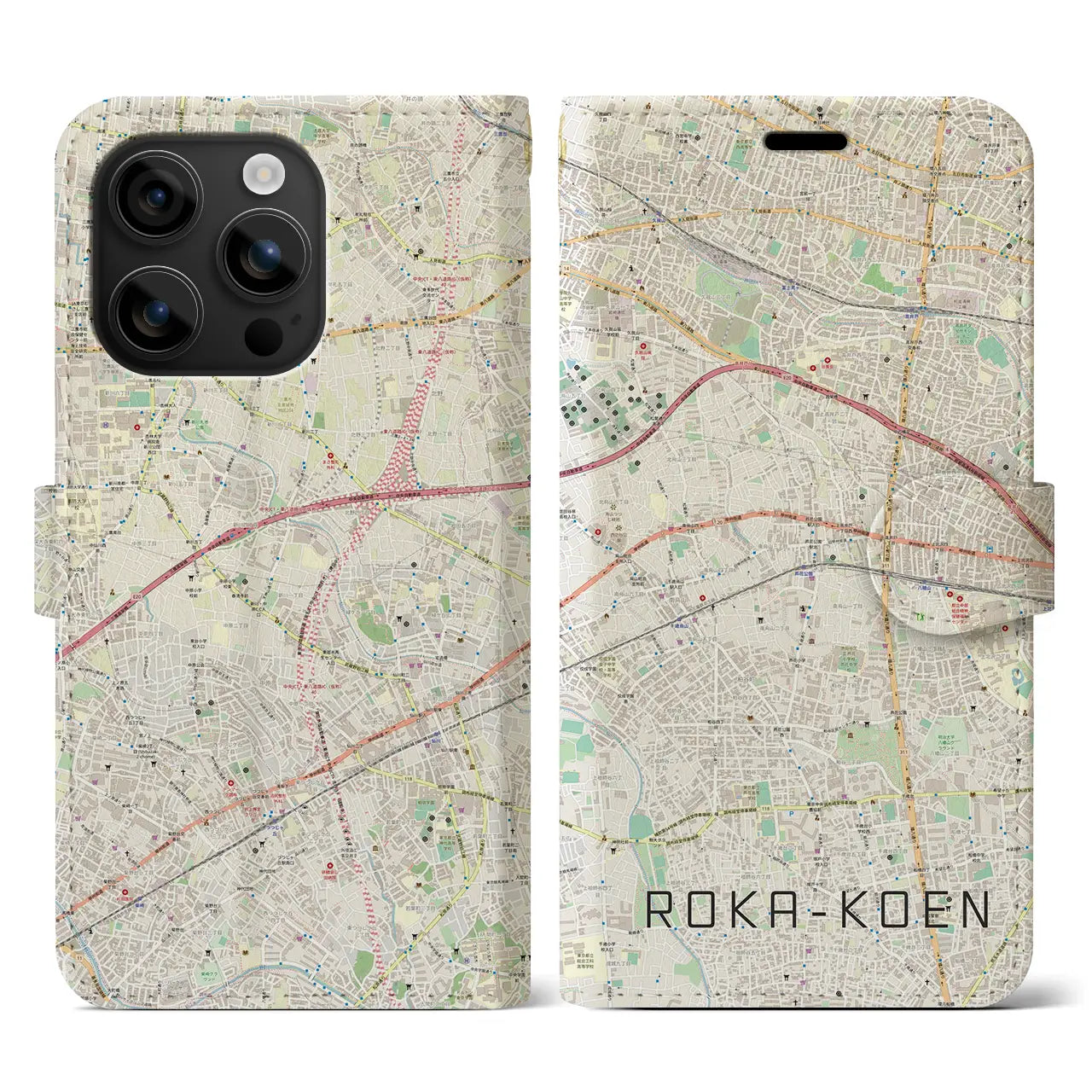 【芦花公園(東京都)】地図柄iPhoneケース(手帳タイプ)ナチュラル・iPhone 16 用