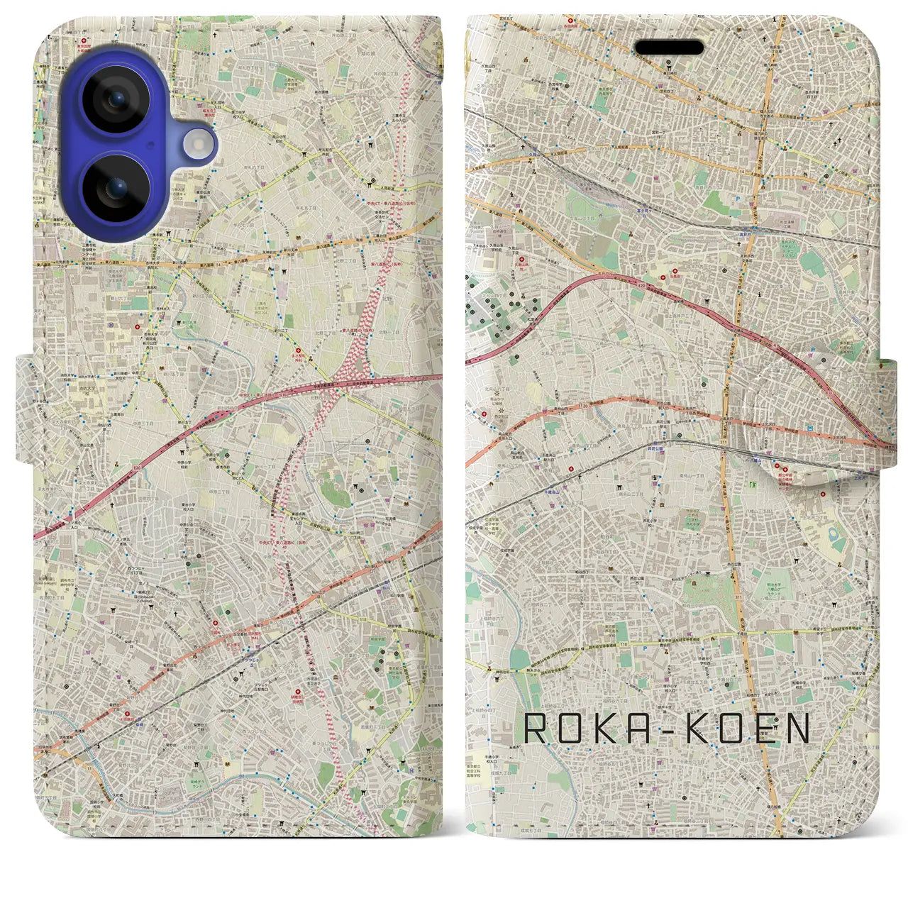 【芦花公園(東京都)】地図柄iPhoneケース(手帳タイプ)ナチュラル・iPhone 16 Pro Max 用