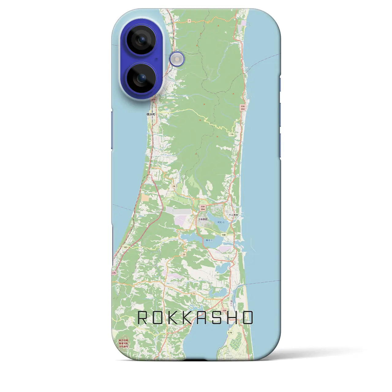 【六ヶ所(青森県)】地図柄iPhoneケース(バックカバータイプ)ブラック・iPhone 16 Pro Max 用