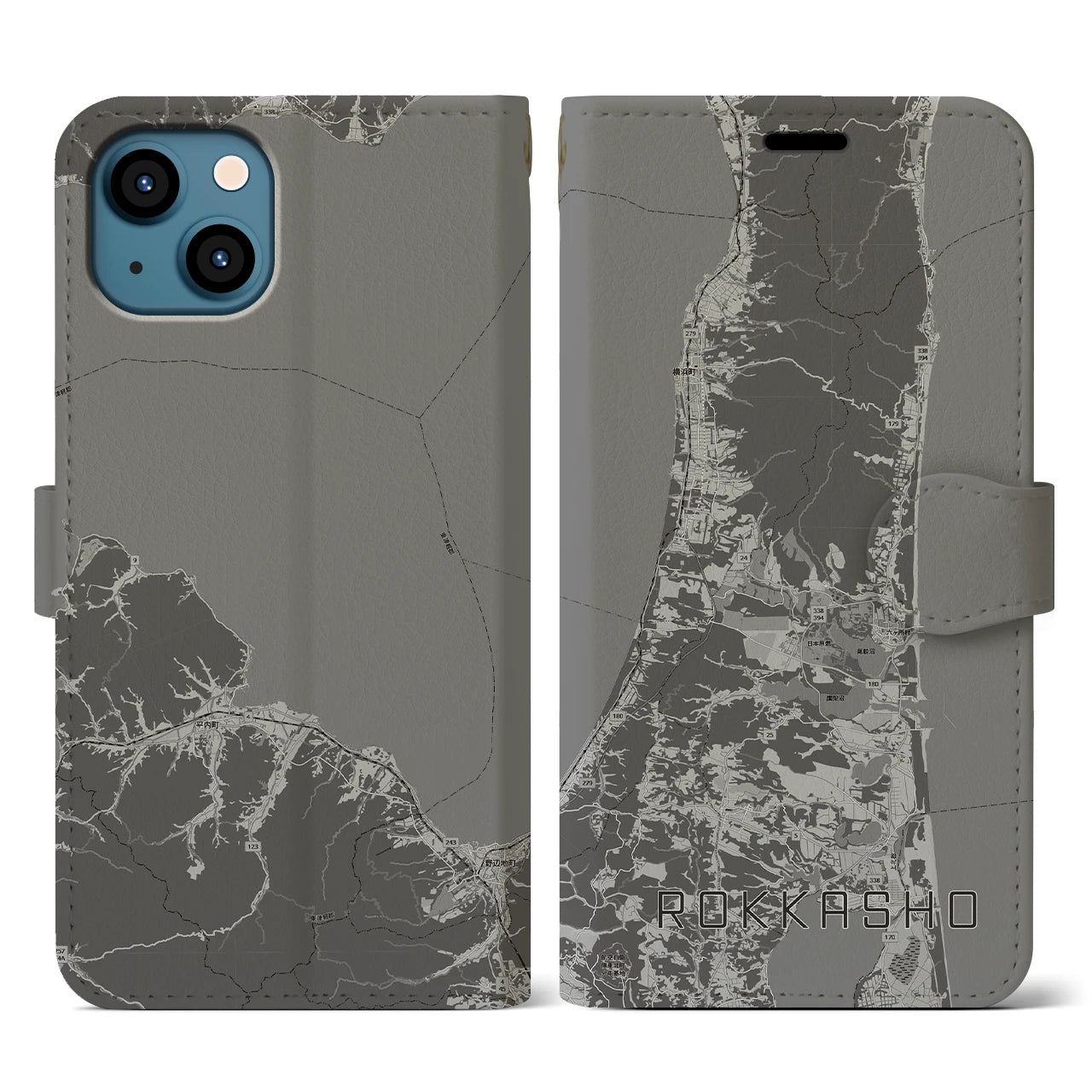 【六ヶ所(青森県)】地図柄iPhoneケース(手帳タイプ)